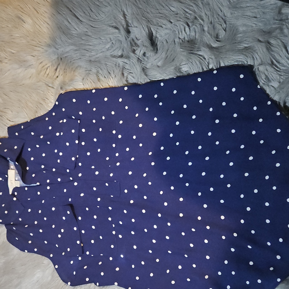 LOFT Navy Polka Dot Sleeveless Blouse